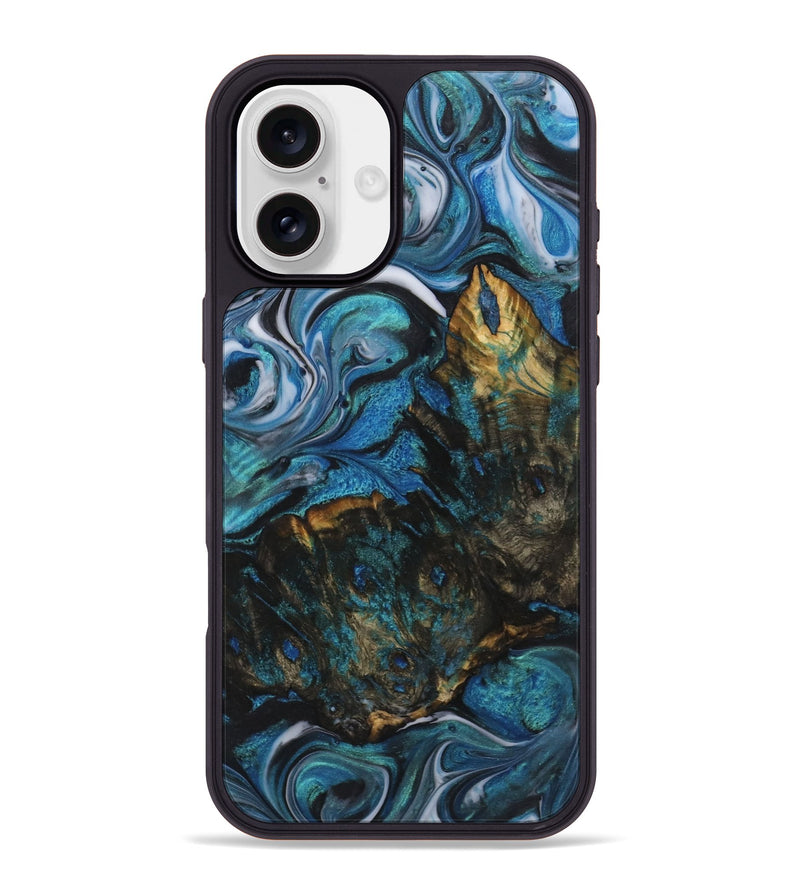 iPhone 16 Plus Wood+Resin Phone Case - Jenifer (Blue, 722840)