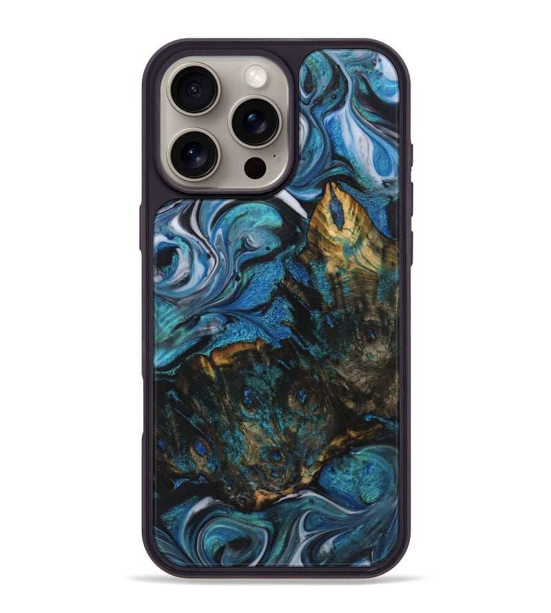 iPhone 16 Pro Max Wood+Resin Phone Case - Jenifer (Blue, 722840)