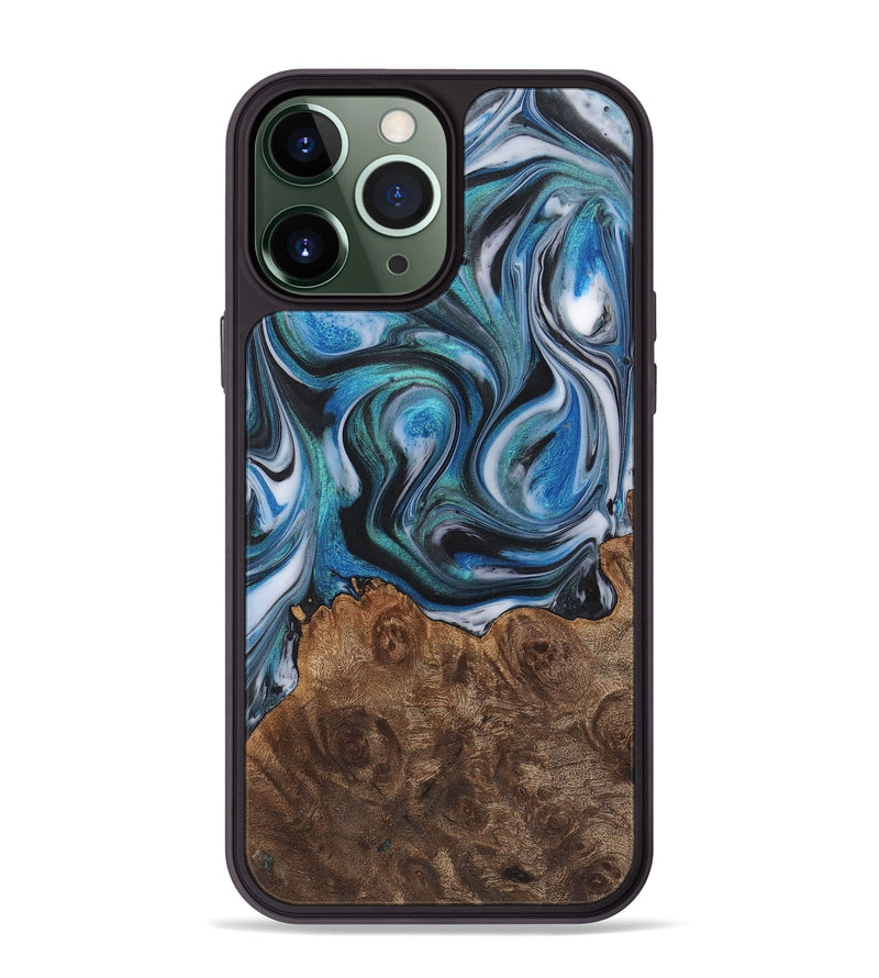 iPhone 13 Pro Max Wood+Resin Phone Case - William (Blue, 722842)