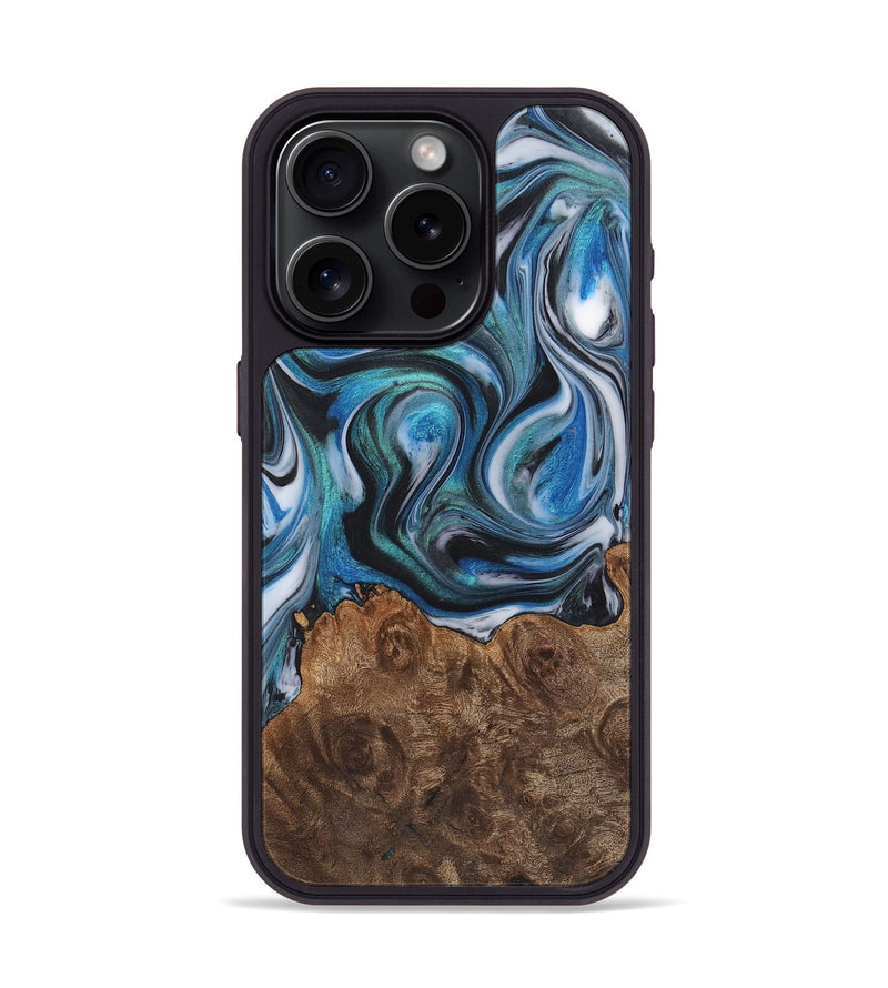 iPhone 15 Pro Wood+Resin Phone Case - William (Blue, 722842)