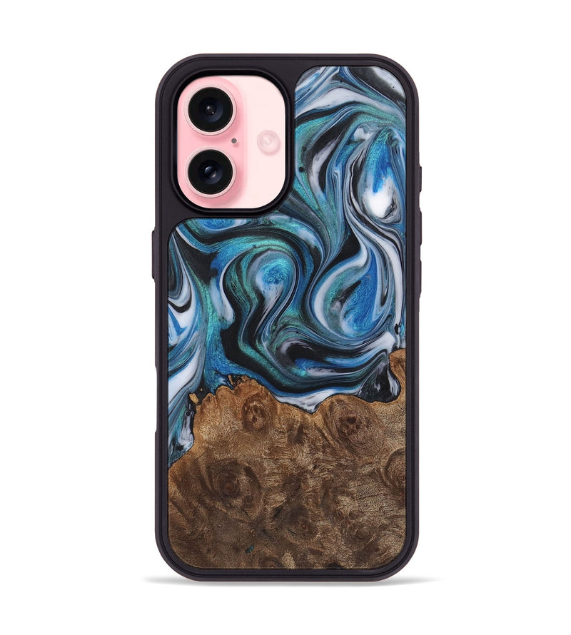 iPhone 16 Wood+Resin Phone Case - William (Blue, 722842)