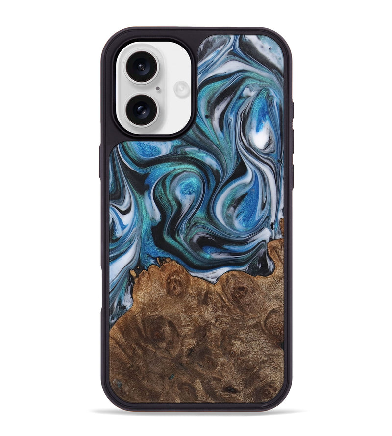 iPhone 16 Plus Wood+Resin Phone Case - William (Blue, 722842)