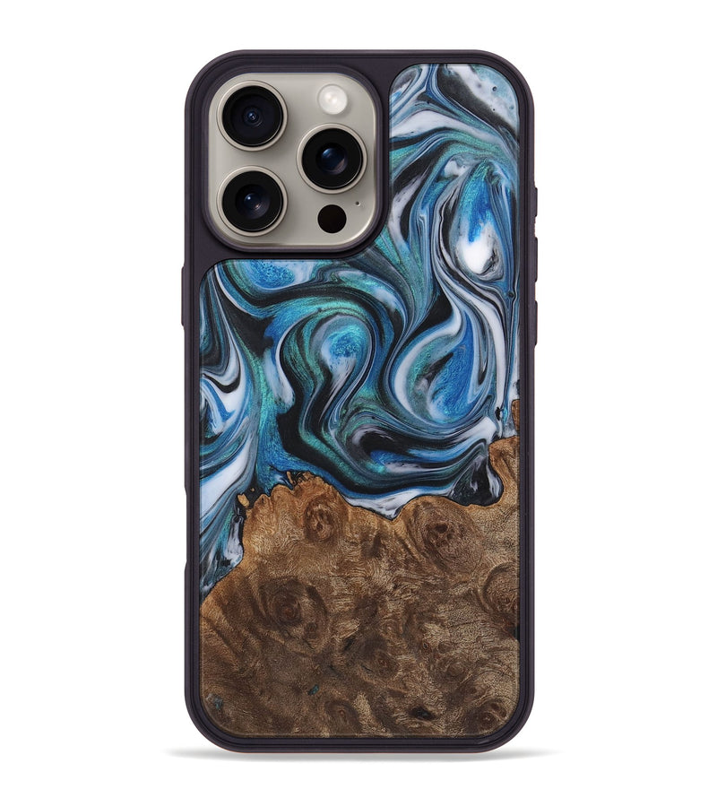 iPhone 16 Pro Max Wood+Resin Phone Case - William (Blue, 722842)