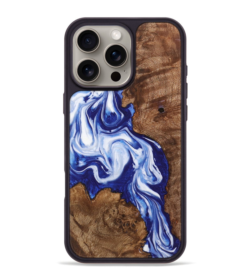 iPhone 16 Pro Max Wood+Resin Phone Case - Annalise (Blue, 722843)