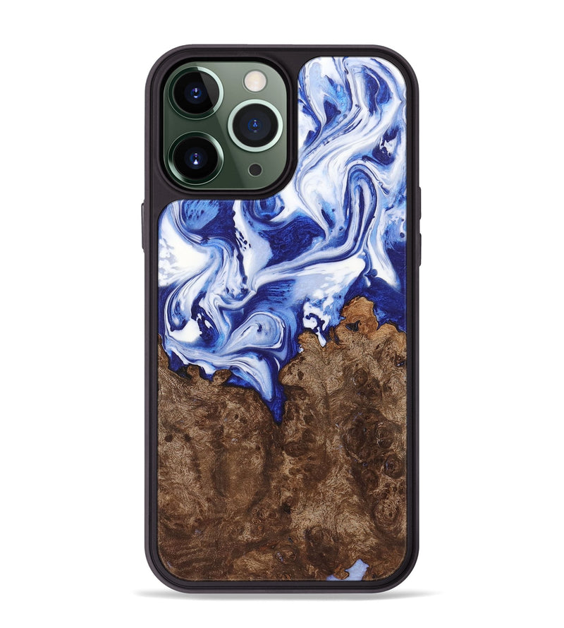 iPhone 13 Pro Max Wood+Resin Phone Case - Winifred (Blue, 722844)