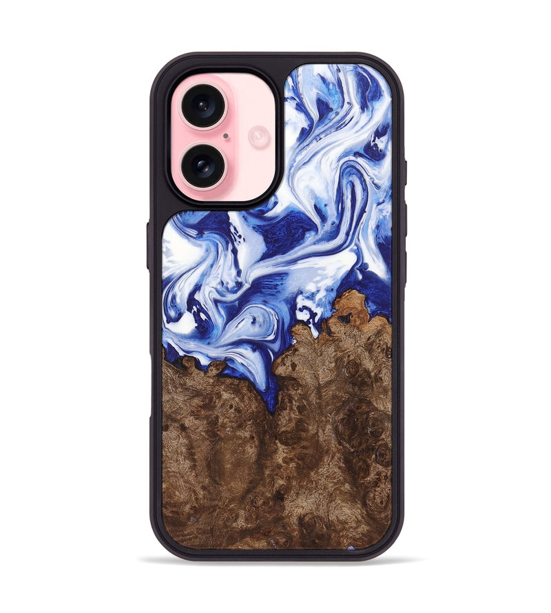 iPhone 16 Wood+Resin Phone Case - Winifred (Blue, 722844)