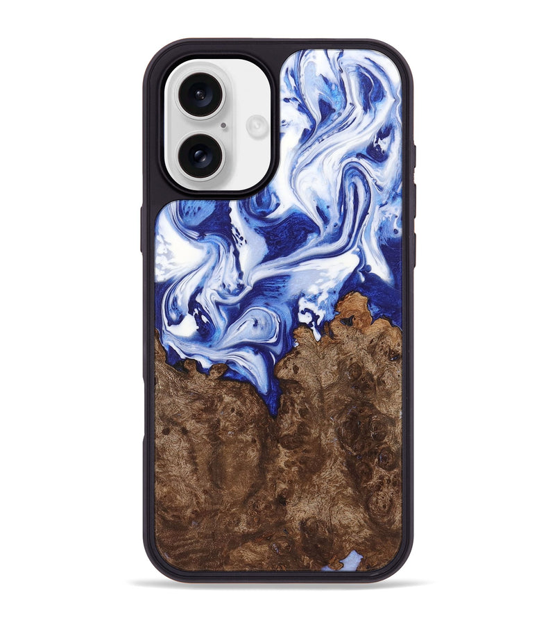 iPhone 16 Plus Wood+Resin Phone Case - Winifred (Blue, 722844)