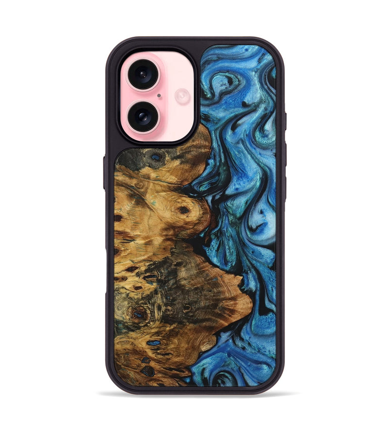 iPhone 16 Wood+Resin Phone Case - Norman (Blue, 722850)