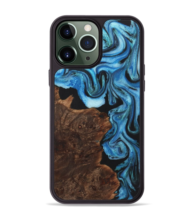 iPhone 13 Pro Max Wood+Resin Phone Case - Sara (Blue, 722852)