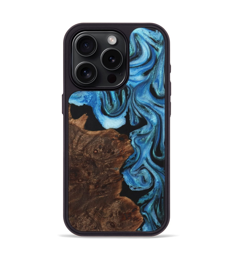 iPhone 15 Pro Wood+Resin Phone Case - Sara (Blue, 722852)