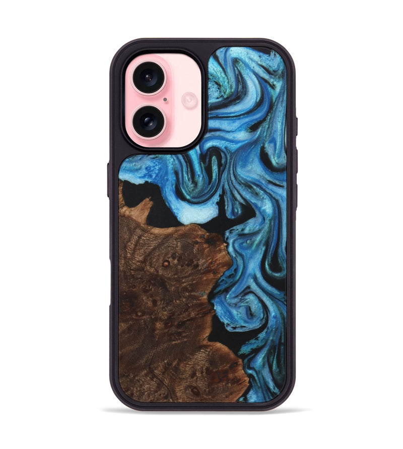 iPhone 16 Wood+Resin Phone Case - Sara (Blue, 722852)