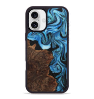 iPhone 16 Plus Wood+Resin Phone Case - Sara (Blue, 722852)