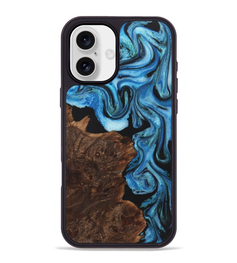 iPhone 16 Plus Wood+Resin Phone Case - Sara (Blue, 722852)