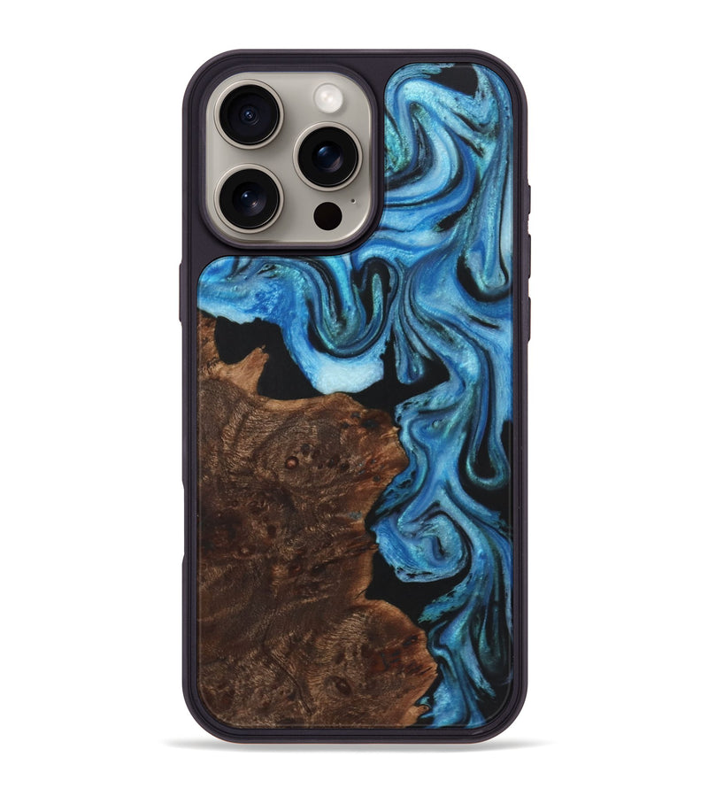 iPhone 16 Pro Max Wood+Resin Phone Case - Sara (Blue, 722852)