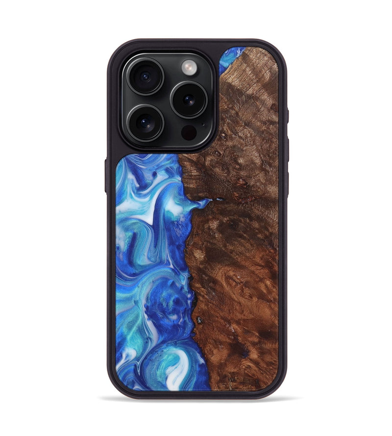 iPhone 15 Pro Wood+Resin Phone Case - Sylvia (Blue, 722853)