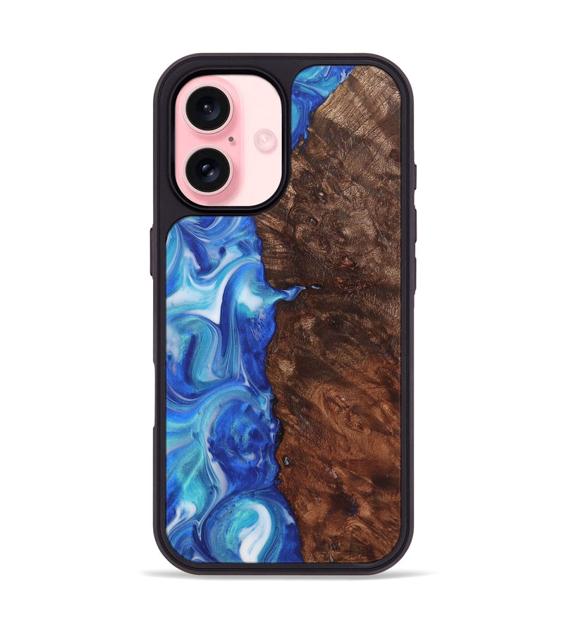 iPhone 16 Wood+Resin Phone Case - Sylvia (Blue, 722853)