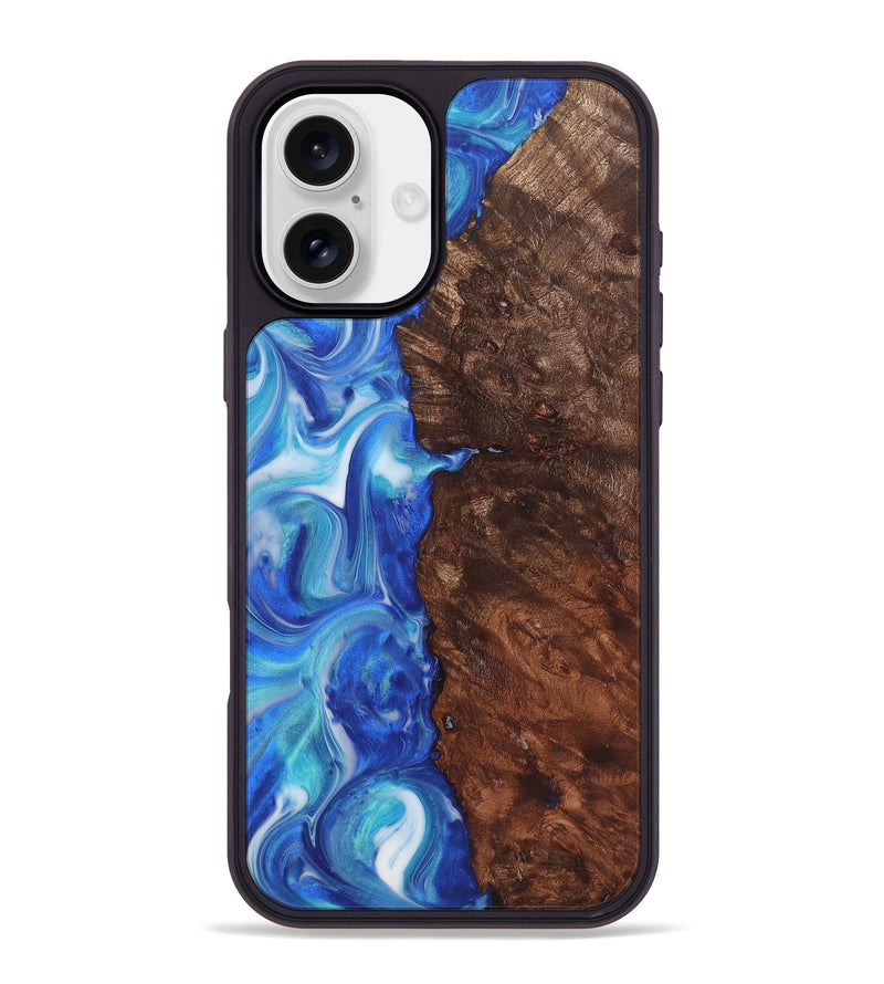 iPhone 16 Plus Wood+Resin Phone Case - Sylvia (Blue, 722853)