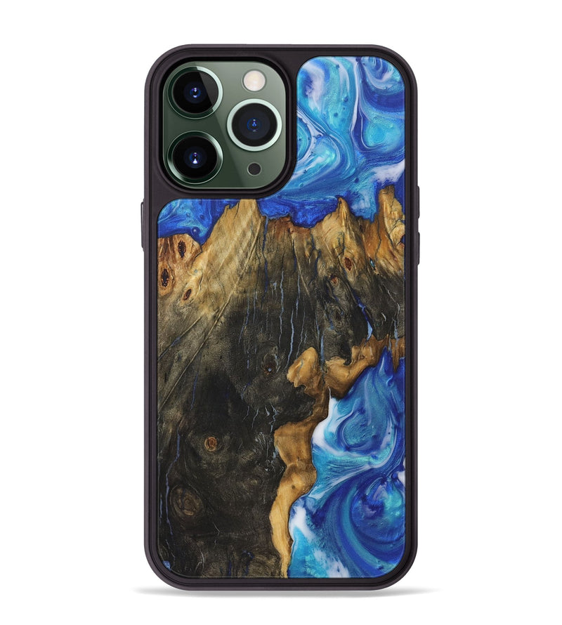 iPhone 13 Pro Max Wood+Resin Phone Case - Cheryl (Blue, 722854)