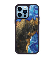 iPhone 14 Pro Max Wood+Resin Phone Case - Cheryl (Blue, 722854)