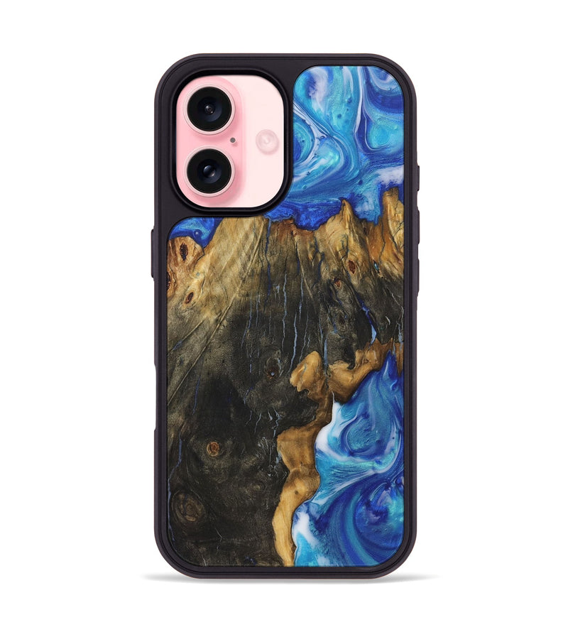 iPhone 16 Wood+Resin Phone Case - Cheryl (Blue, 722854)