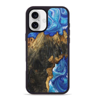 iPhone 16 Plus Wood+Resin Phone Case - Cheryl (Blue, 722854)