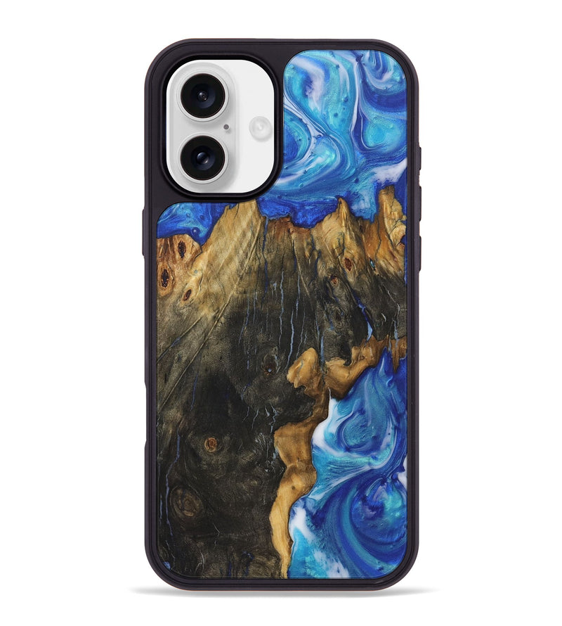 iPhone 16 Plus Wood+Resin Phone Case - Cheryl (Blue, 722854)