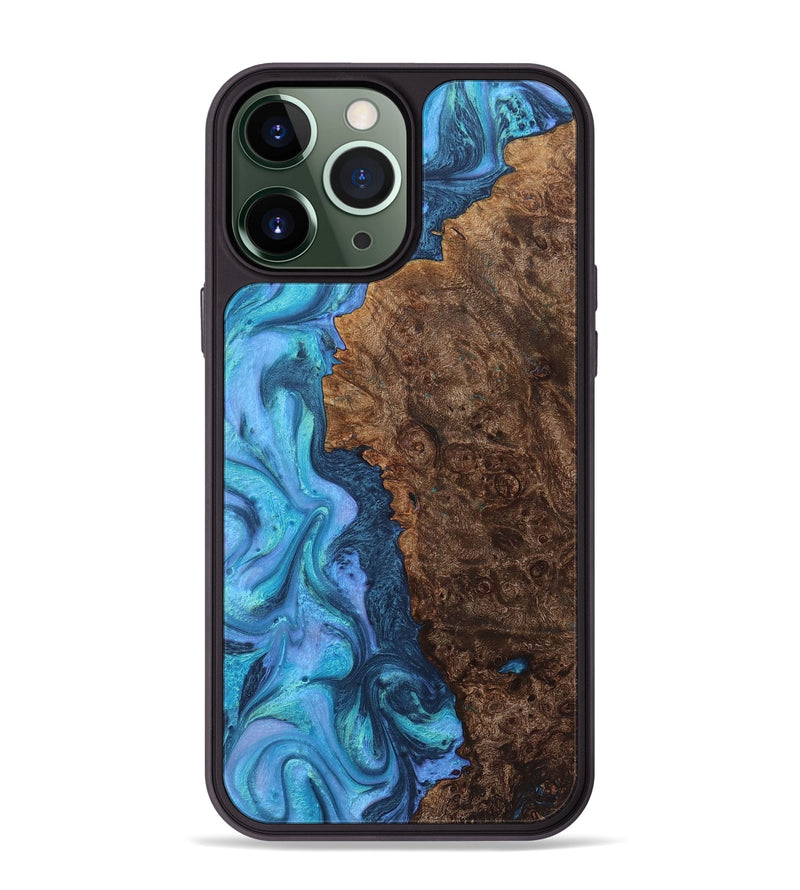 iPhone 13 Pro Max Wood+Resin Phone Case - Robbie (Blue, 722857)