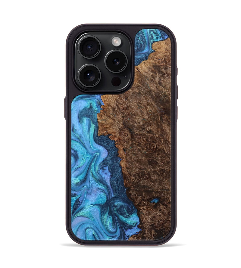 iPhone 15 Pro Wood+Resin Phone Case - Robbie (Blue, 722857)