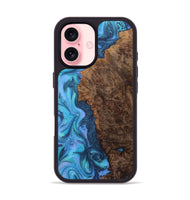 iPhone 16 Wood+Resin Phone Case - Robbie (Blue, 722857)