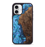 iPhone 16 Plus Wood+Resin Phone Case - Robbie (Blue, 722857)