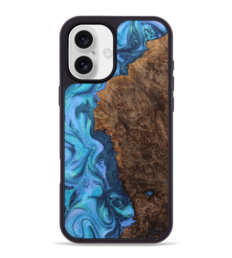 iPhone 16 Plus Wood+Resin Phone Case - Robbie (Blue, 722857)