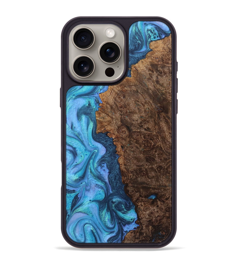 iPhone 16 Pro Max Wood+Resin Phone Case - Robbie (Blue, 722857)