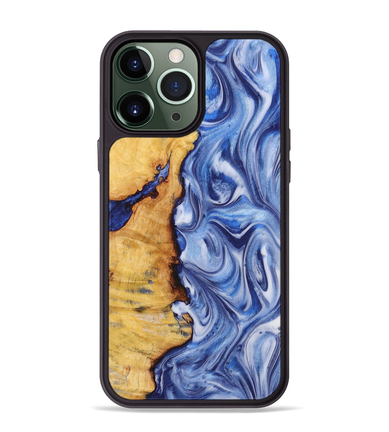 iPhone 13 Pro Max Wood+Resin Phone Case - Richard (Blue, 722858)