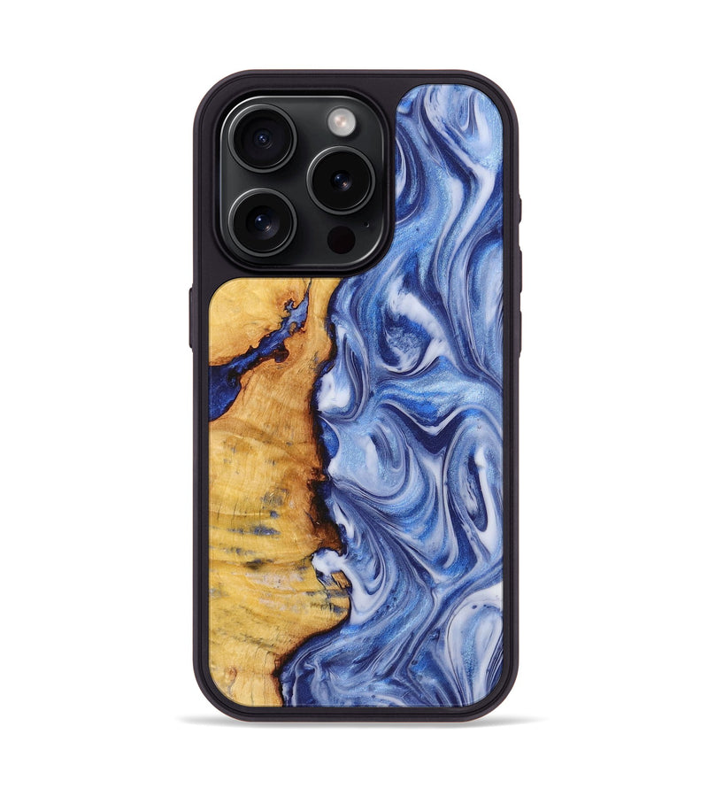 iPhone 15 Pro Wood+Resin Phone Case - Richard (Blue, 722858)