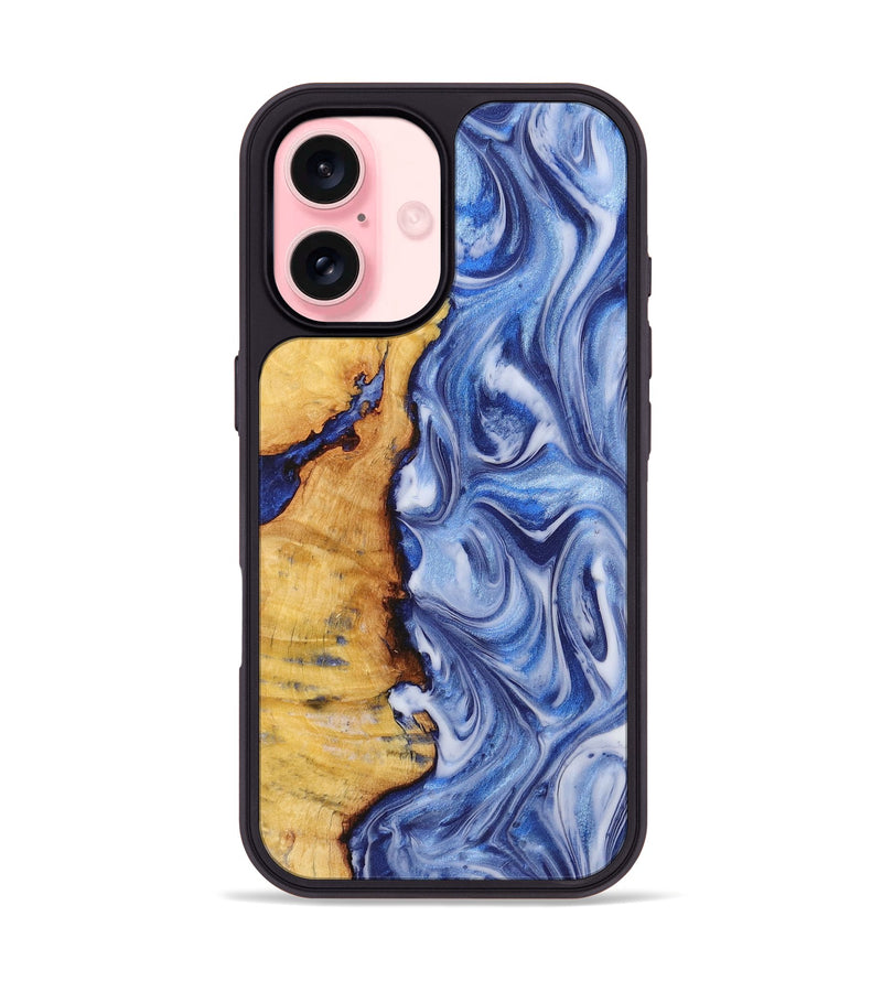 iPhone 16 Wood+Resin Phone Case - Richard (Blue, 722858)