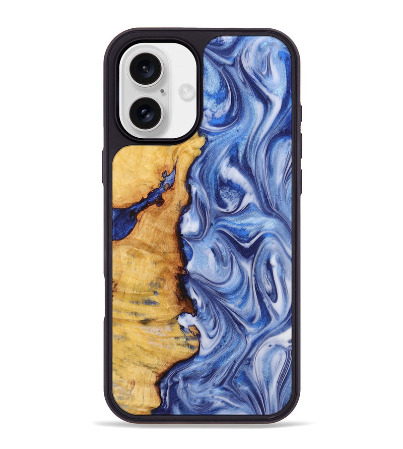 iPhone 16 Plus Wood+Resin Phone Case - Richard (Blue, 722858)