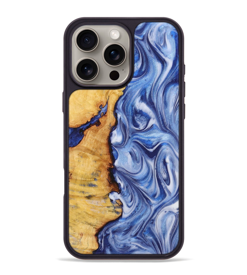 iPhone 16 Pro Max Wood+Resin Phone Case - Richard (Blue, 722858)