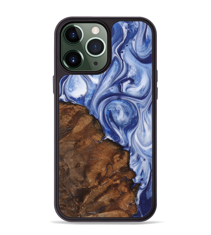 iPhone 13 Pro Max Wood+Resin Phone Case - Trista (Blue, 722859)