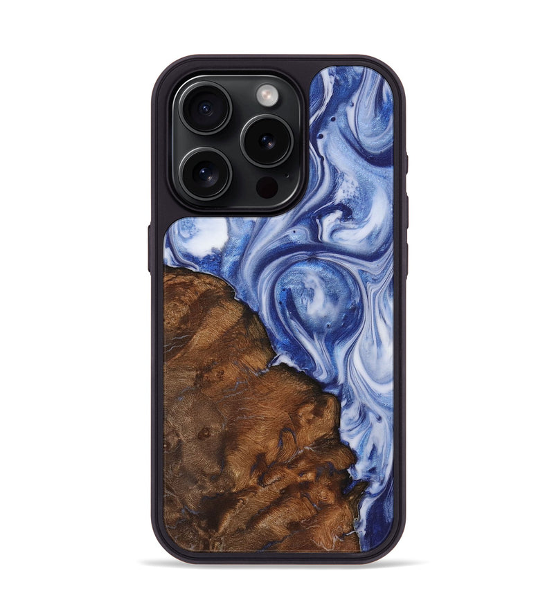 iPhone 15 Pro Wood+Resin Phone Case - Trista (Blue, 722859)