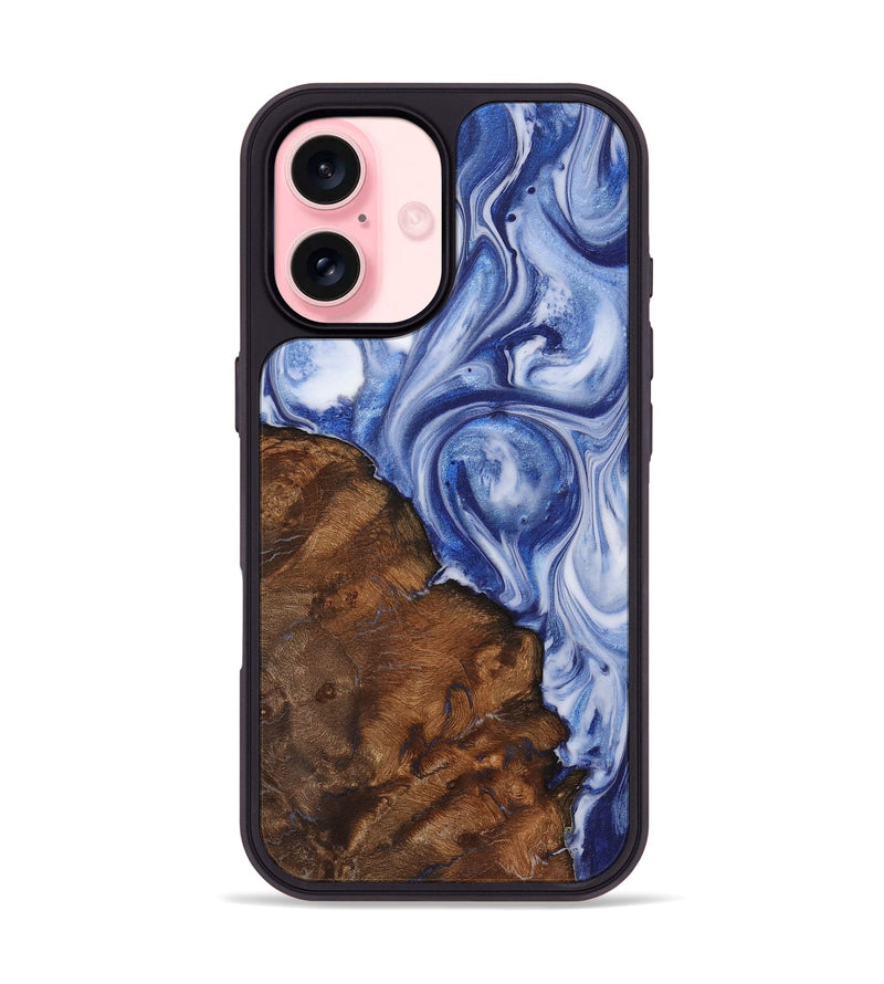 iPhone 16 Wood+Resin Phone Case - Trista (Blue, 722859)