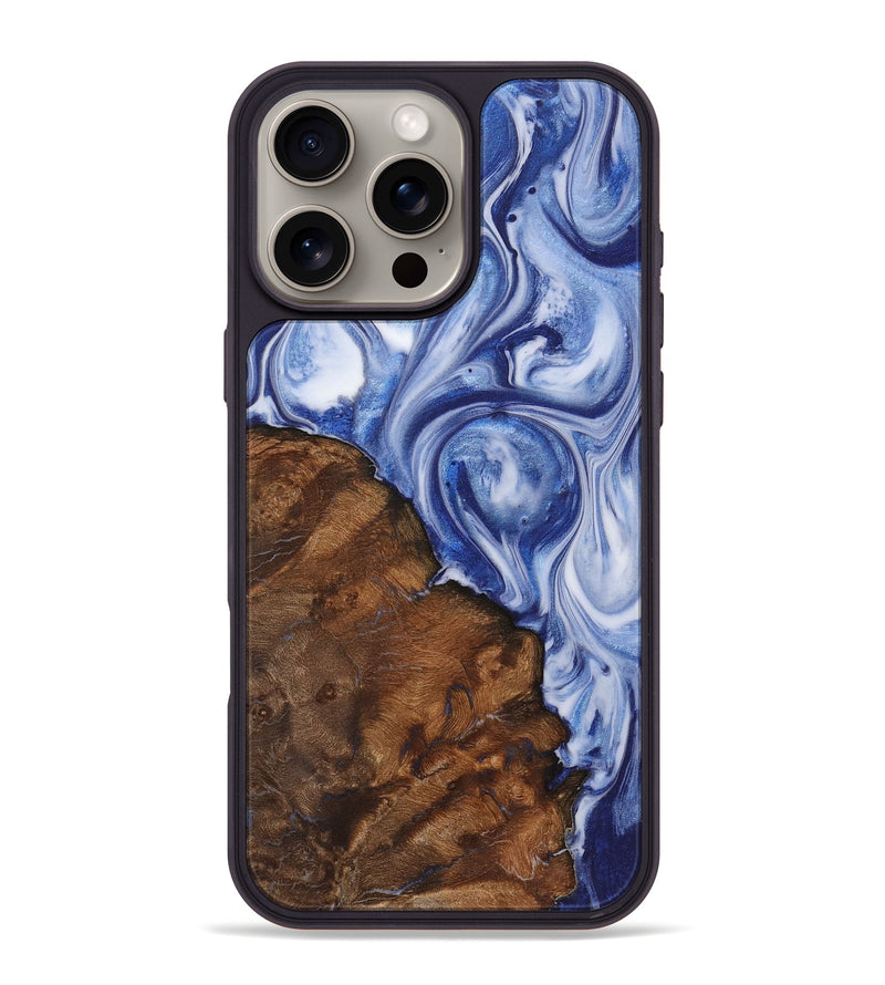 iPhone 16 Pro Max Wood+Resin Phone Case - Trista (Blue, 722859)