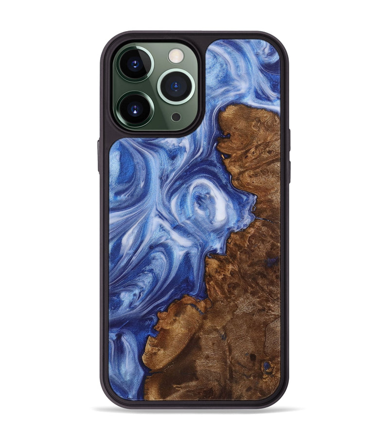 iPhone 13 Pro Max Wood+Resin Phone Case - Brenda (Blue, 722860)