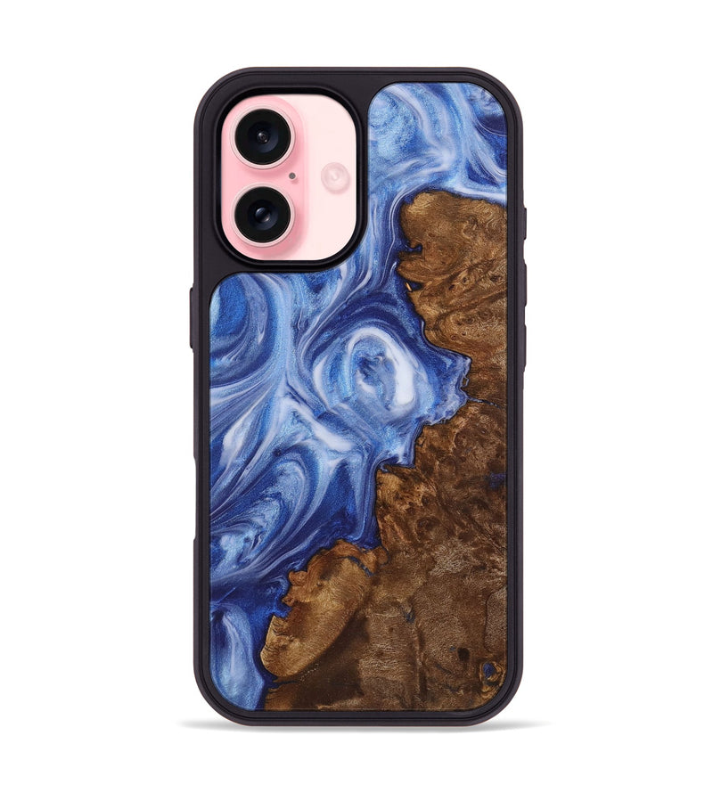 iPhone 16 Wood+Resin Phone Case - Brenda (Blue, 722860)