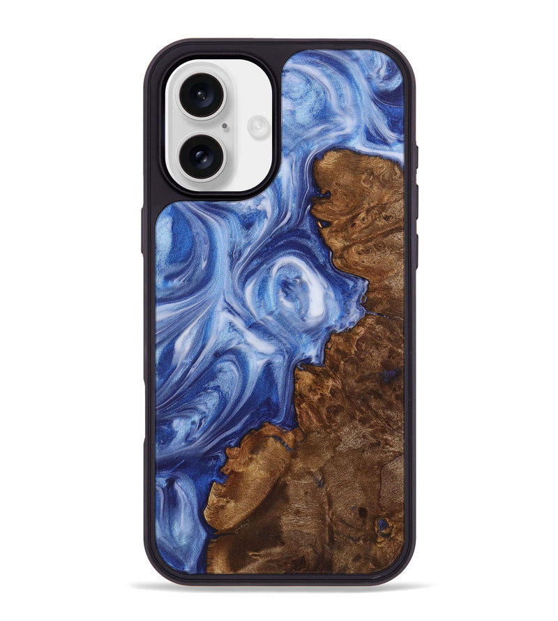 iPhone 16 Plus Wood+Resin Phone Case - Brenda (Blue, 722860)