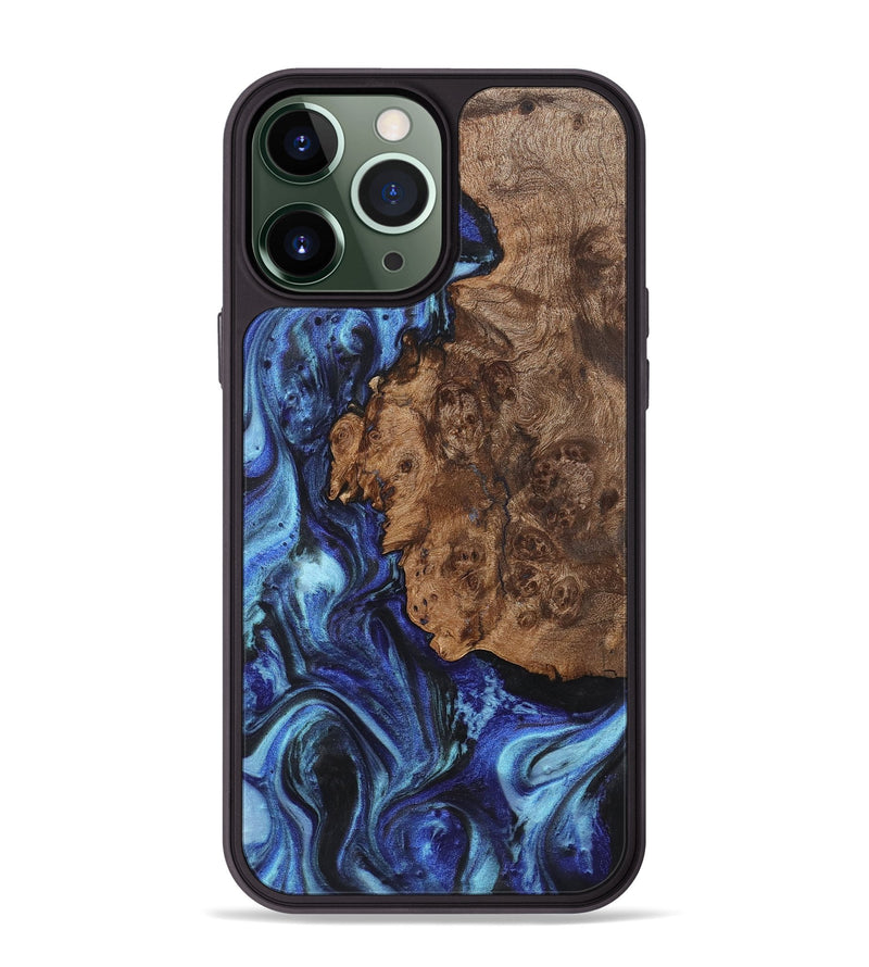 iPhone 13 Pro Max Wood+Resin Phone Case - Devonte (Blue, 722863)