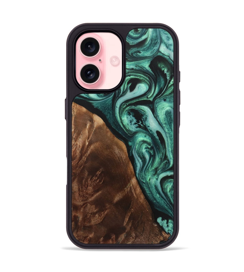 iPhone 16 Wood+Resin Phone Case - Jadyn (Green, 723121)