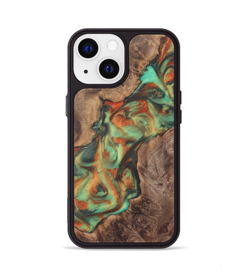 iPhone 13 Wood+Resin Phone Case - Elisa (Green, 723123)