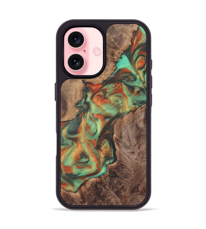 iPhone 16 Wood+Resin Phone Case - Elisa (Green, 723123)