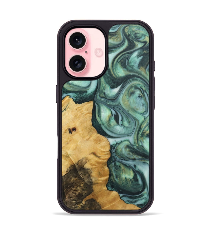 iPhone 16 Wood+Resin Phone Case - Juan (Green, 723125)