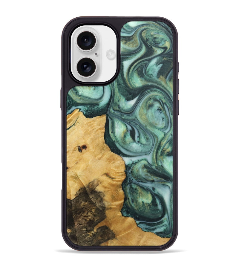 iPhone 16 Plus Wood+Resin Phone Case - Juan (Green, 723125)